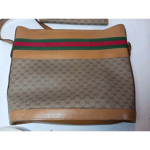 Vintage Gucci Tan Micro GG Monogram Ophidia Stripe Handbag And Wallet Set *Flaw - Picture 4 of 16